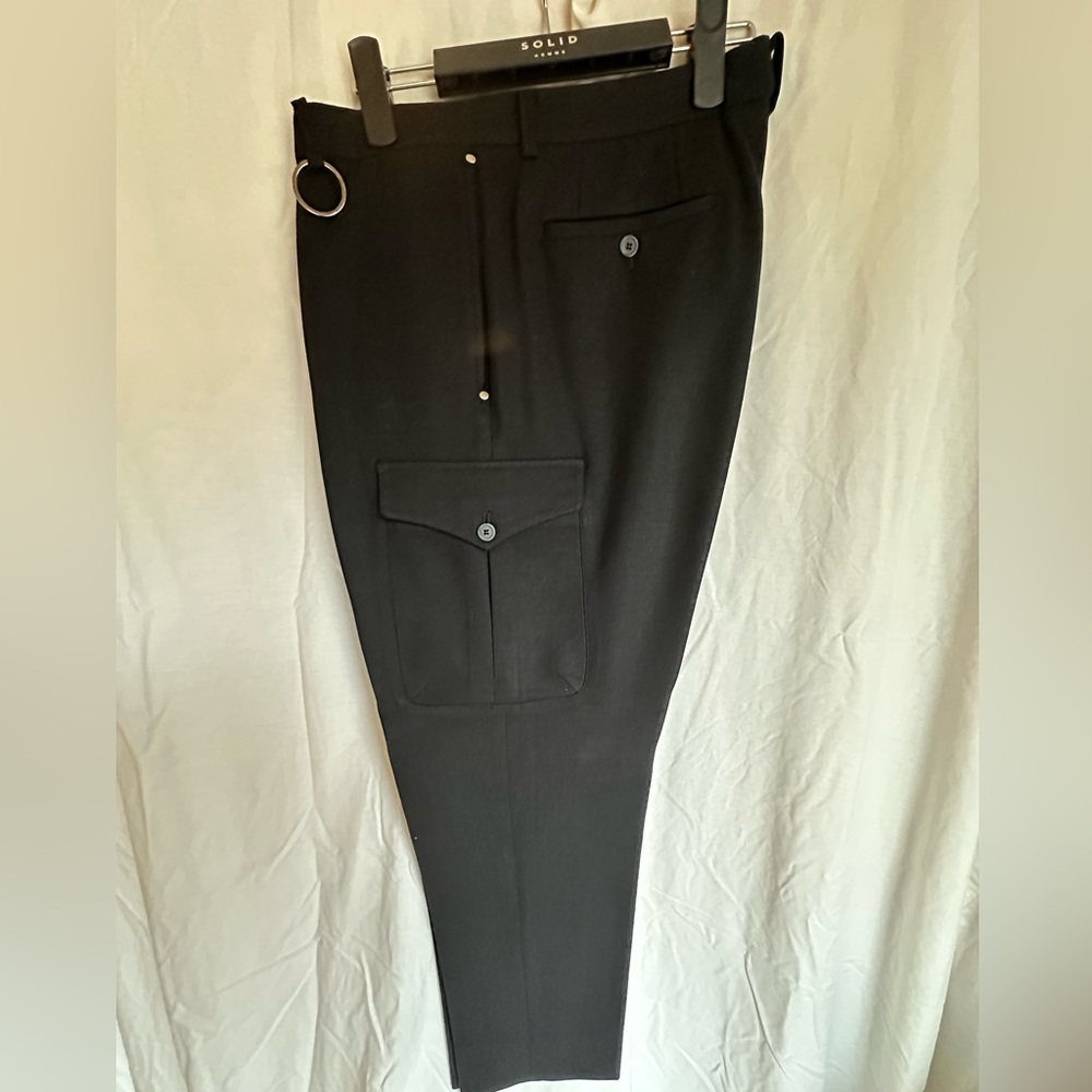 Men's Black Cargo Tapered Pants with Ring Detail